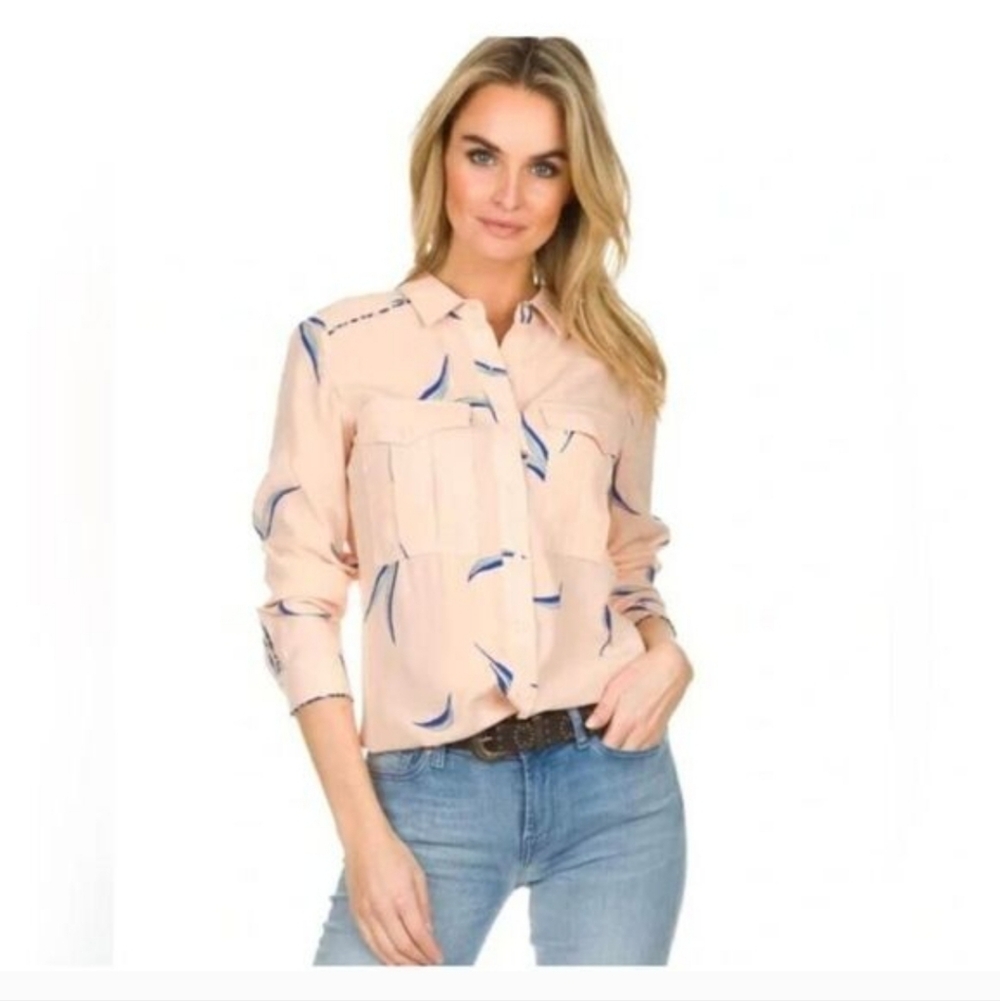 ba&sh Terry Nude Pink and Blue Button Down Shirt Size 10
